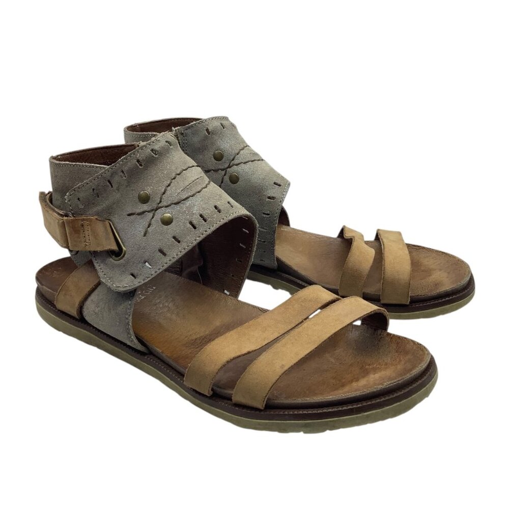 Miz Mooz Brown Leather Ankle Strap Sandals Adjustable Hook Loop Close EU39